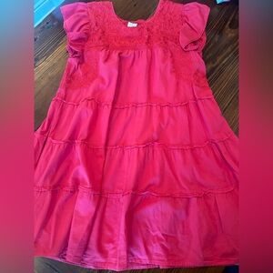 J Marie Red Embroidered Flutter Sleeve Dress